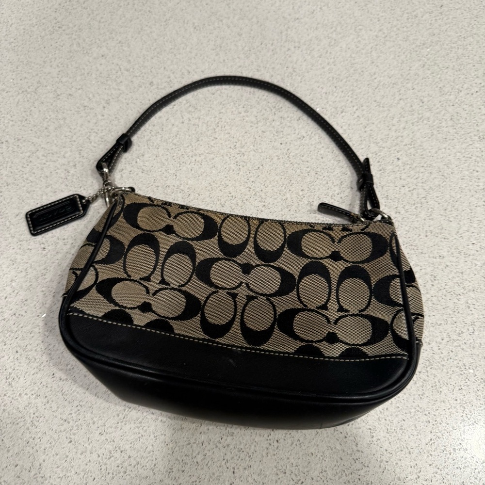COACH Y2K 2000s Black and White Signature Mini Bag